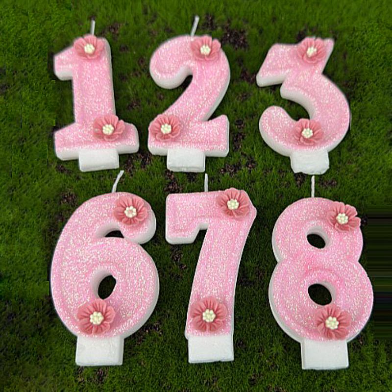 Pink Birthday Candles Flower Birthday Candle 1 Years Baby Girl Cake Topper Decoration Flower Honey Bee Candles