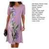 Women Dress Floral Breathable Pullover Sleeves O Neck Short Tulip Print Loose Soft A-line Knee