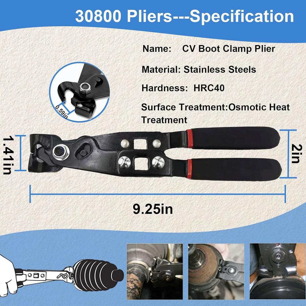 30800 CV Boot Clamp Pliers, 9 In Ear Type Joint Boot Tool, Universal Axle Clamp For Auto ATV Crimp Or Remove, Used With Torque Wrench