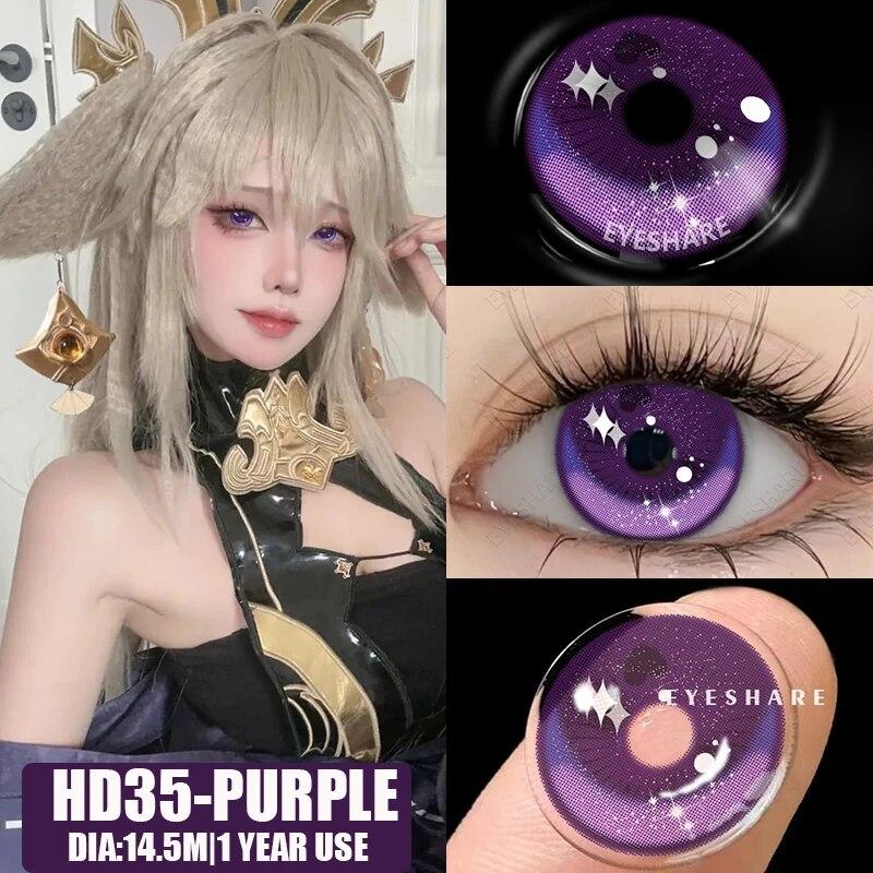 AMARA 1 Paar violette Linsen für Augen, farbige Kontaktlinsen, Anime-farbige Linse, violette Pupillen für Frauen, Y2K-Linsen für natürliche Augen