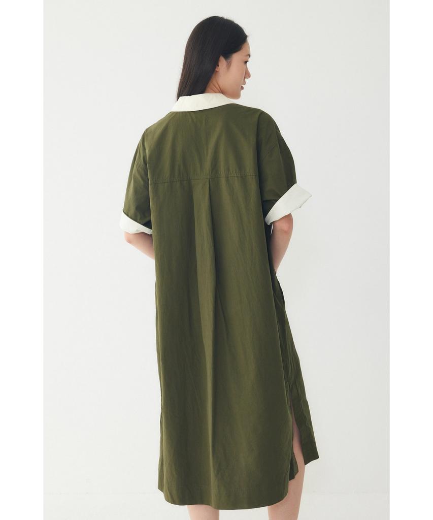 STUDIO TOMBOY Color Block Collared Short Sleeve Dress_Dark Khaki 9176241983