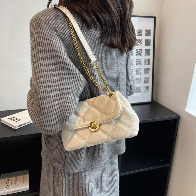 Vintage Ladies Premium Texture Shoulder Bag with Ribs Soft Leather Crossbody Armpit Bag