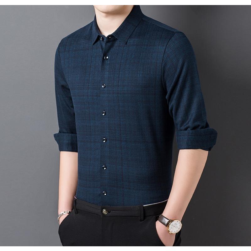 Spring and Autumn New Dad Long-sleeved Shirt Middle-aged Men's Tops Men's Daily Inch Sweater Wool Cardigan Casual Shirt