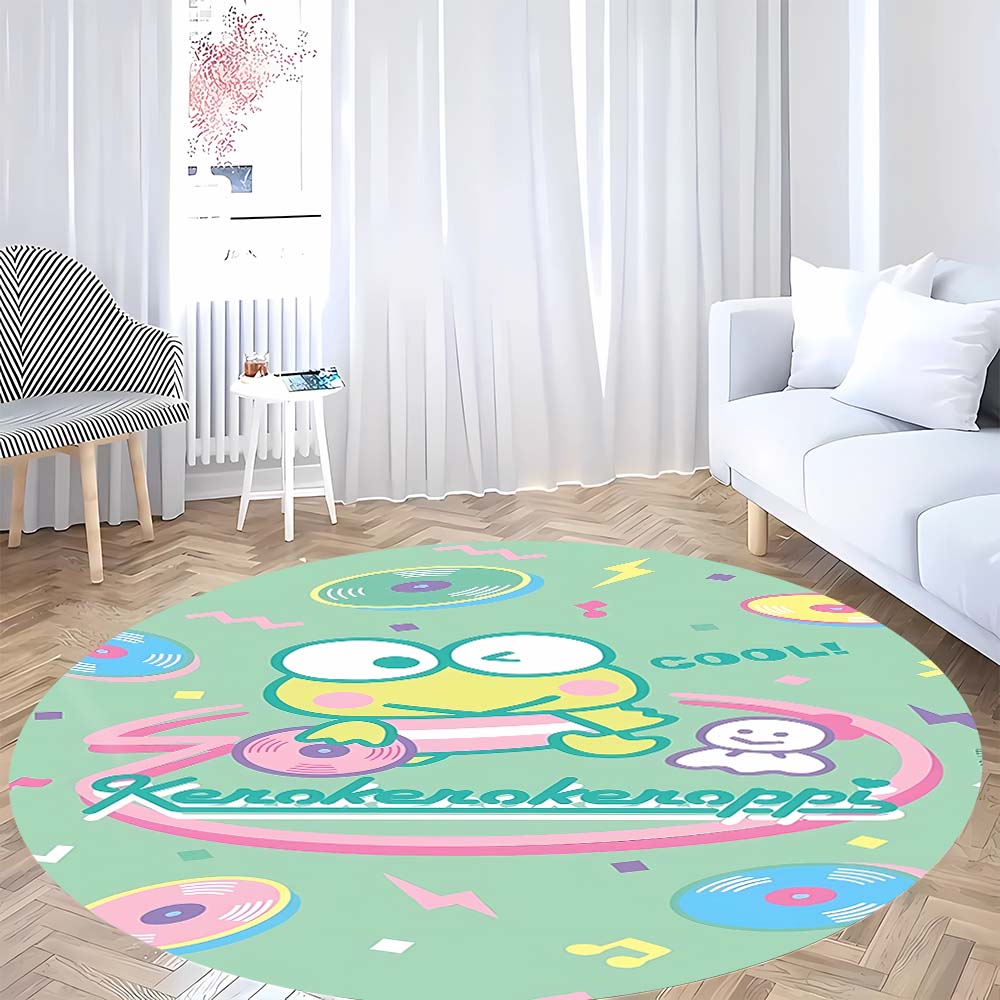 Kawaii Cartoon Keroppi Round Carpet Non-Slip Circle Area Rug Children Playroom Nursery Bedroom Home Floor Mat