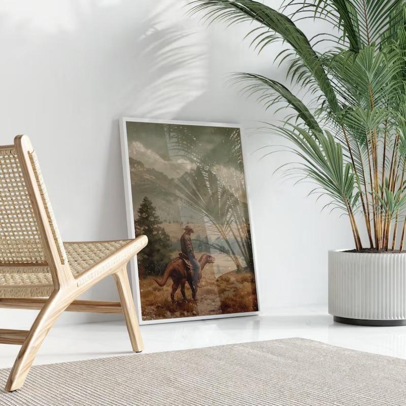 Vintage Dinosaur Cowboy Poster Western Jurassic Dinosaurs Canvas Painting Funny Wall Art for Living Room Home Decor Gift Mural