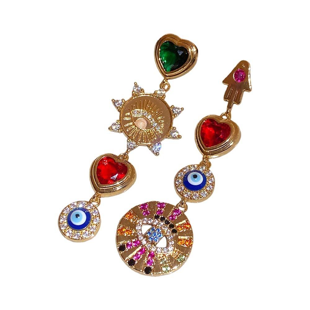 Pleated Crystal Devil's Eye Earrings Devil's Eye Vintage Long Drop Earrings  Girls