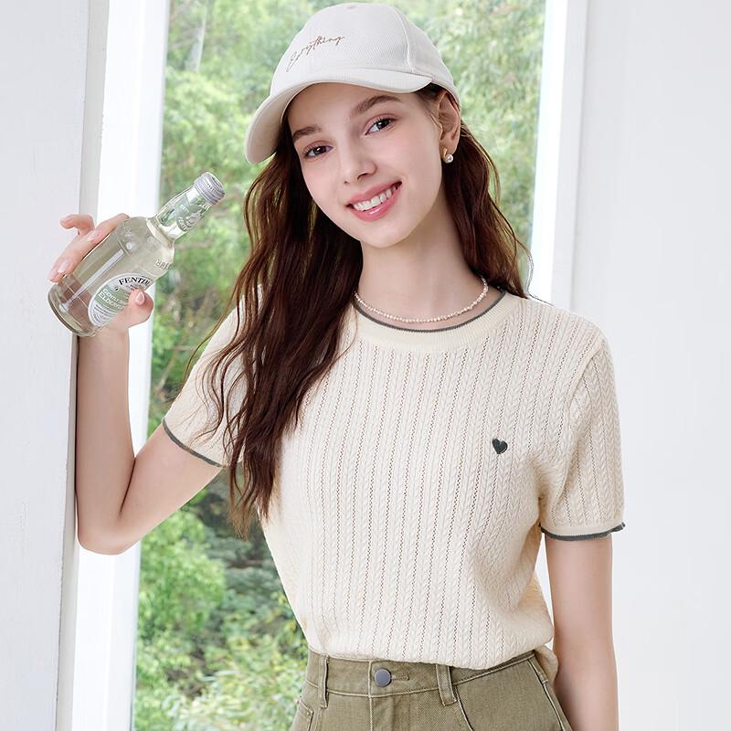 Betu Women's Summer Heart Embroidered Short Sleeve Knit Top