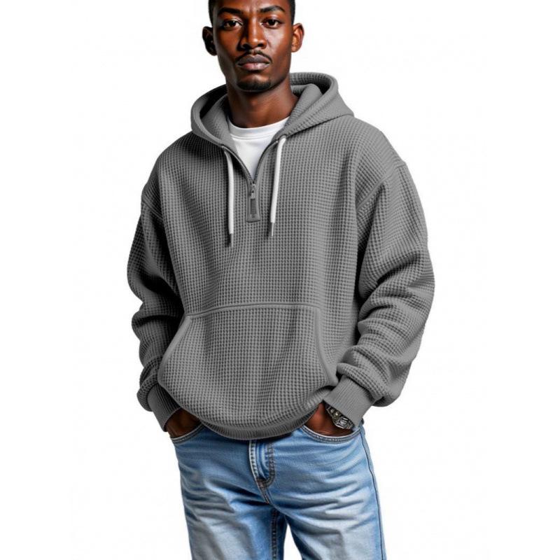 Men's Fashionable Waffle Half-Zip Hoodie for Spring/Autumn Casual Sports Wear
