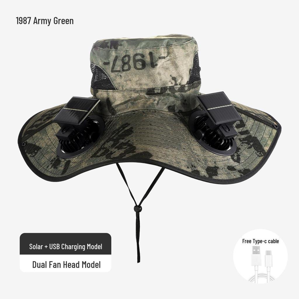 Solar-Powered Wide Brim Fisherman Hat with Fan for Sun Protection, Rechargeable and Portable for Outdoor Travel