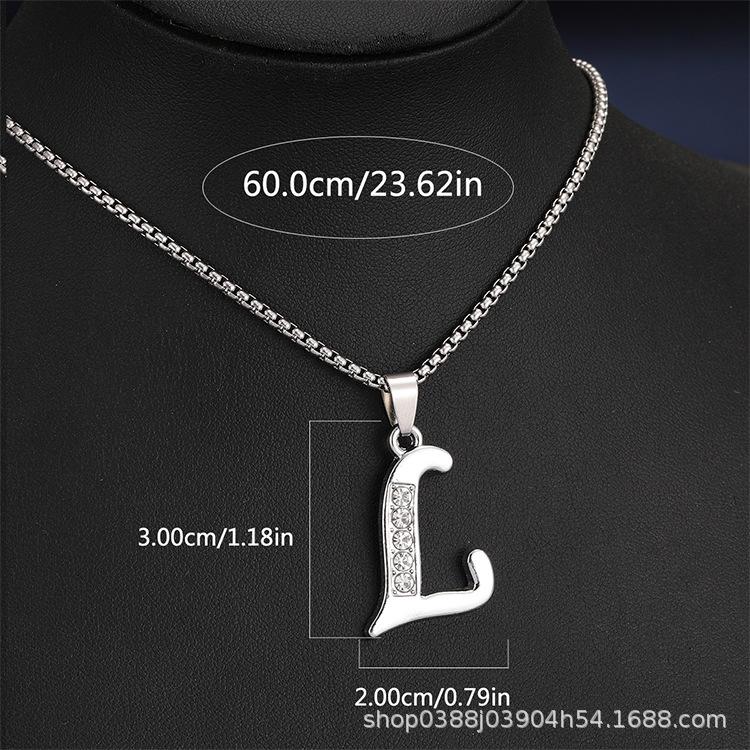 Collana con Ciondolo Lettere Inglesi 26 Colore Argento alla Moda Micro-intarsiata Zircone per Uomo Donna Amici Coppia Gioielli in Acciaio Inossidabile