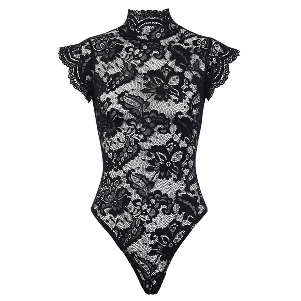 Women Fashion Lace Bodysuit With Super Sexy Cross On The Back High Neck Thong Briefs