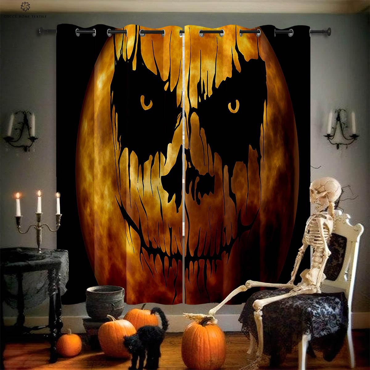 

Шторы с принтом «Луна и тыква на Хэллоуин», для столовой, спальни, украшения для праздничной вечеринки, 2 шт. W50xH130(CM)x2PCS&Grommet Top