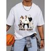 Cotton T Shirt White Horse and Dog Cartoon Print Free Easy Text Casual Wear for Men and Women Streetwear Fashion Summer Outfit