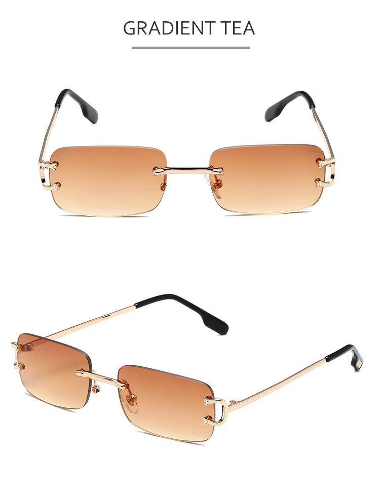 Europäisch-amerikanische randlose quadratische Sonnenbrille: Trendiger INS-Stil, Street Fashion, Kleine Persönlichkeitsbrillen für Frauen.