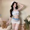 Sexy Kawaii Maid Costume Lace Crop Top Sheer Lingerie for Role Playing