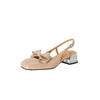 Krazing Pot Sheepskin Cow Skin Summer Size 40 Med Heels Butterfly-knot Decoration Square Toe Slingback Wedding Pumps