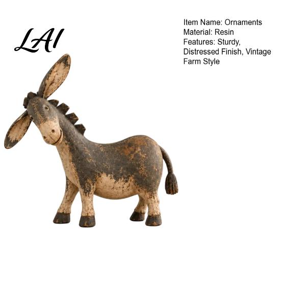 Distressed Wood Texture Figurine Rustic Donkey Figurine Vintage Farm Style Animal Statue Whimsical Tilted Unique Gifts for Friends Head Ornament