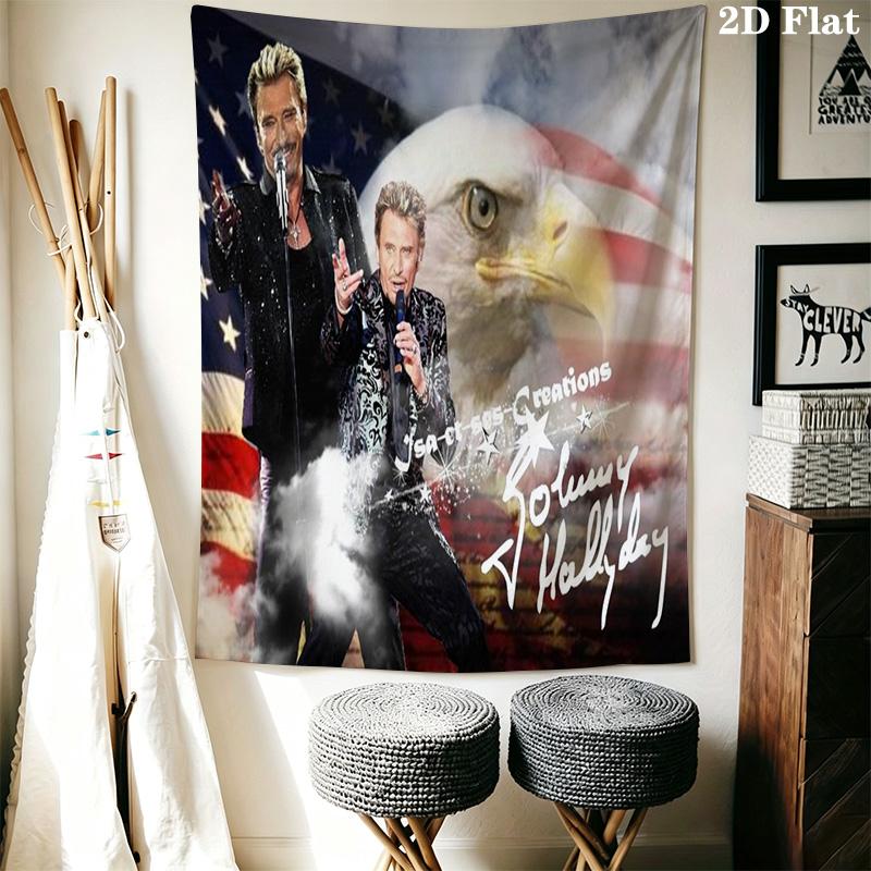 Johnny Hallyday Best Live Performances Tapestry Wallmounted Fashion Print Home Decor Background Wall Hanging Cloth Christmas Gift