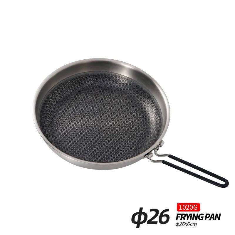 

Outdoor 304 Stainless Steel Honeycomb Pattern Non-stick Pan Camping Barbecue Pan Induction Cooker Gas Stove Folding Frying Pan