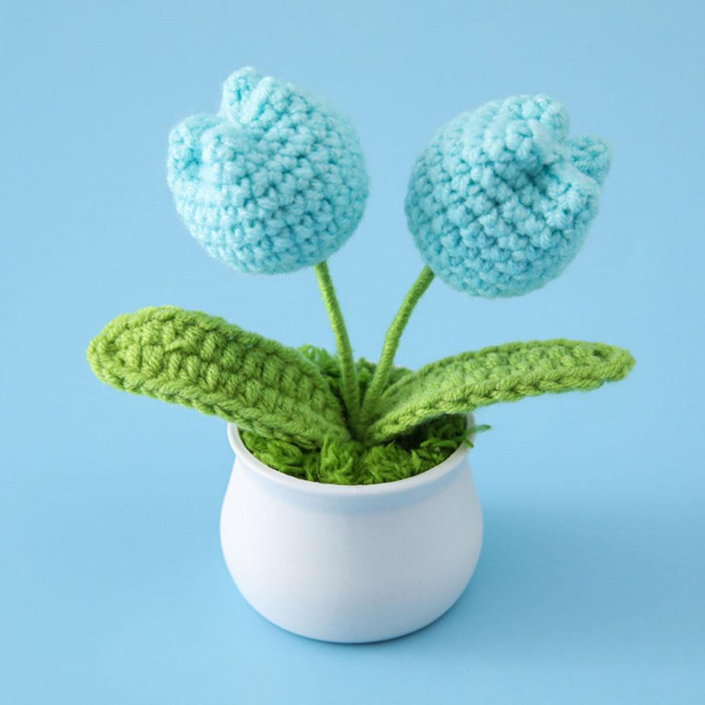 DIY Handwoven Mini Potted Flower Rose Tulip Daisy Office Desktop Ornamental Plant Woolen Thread Finished Product Home Decoration