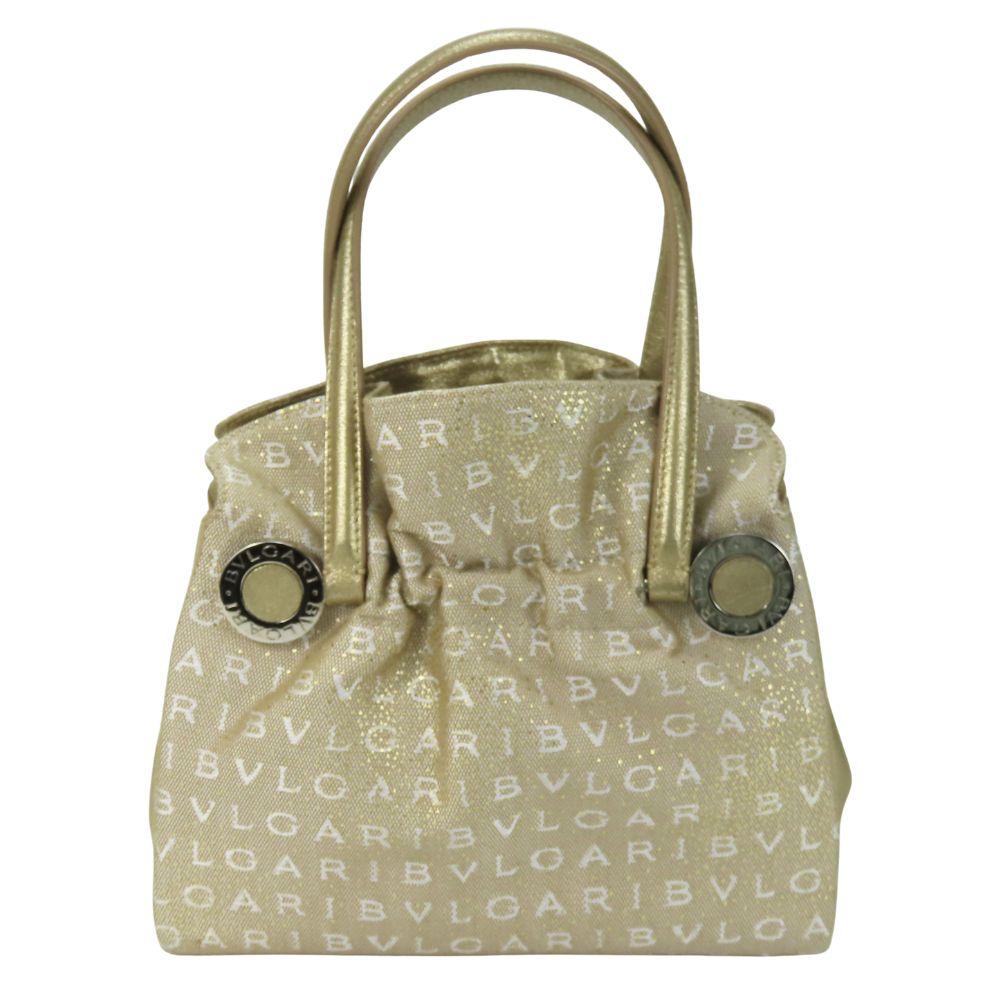 Used BVLGARI Handbag Logo mania canvas/leather gold beige Mini bag