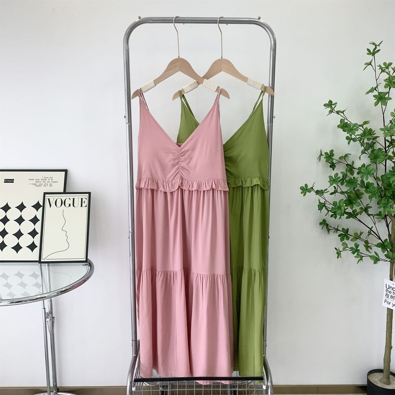 Suspender Skirt with Chest Pad Long Artificial Cotton Nightdress Female Summer New Sexy Pure Color Dress Nipple Coverage Homewear