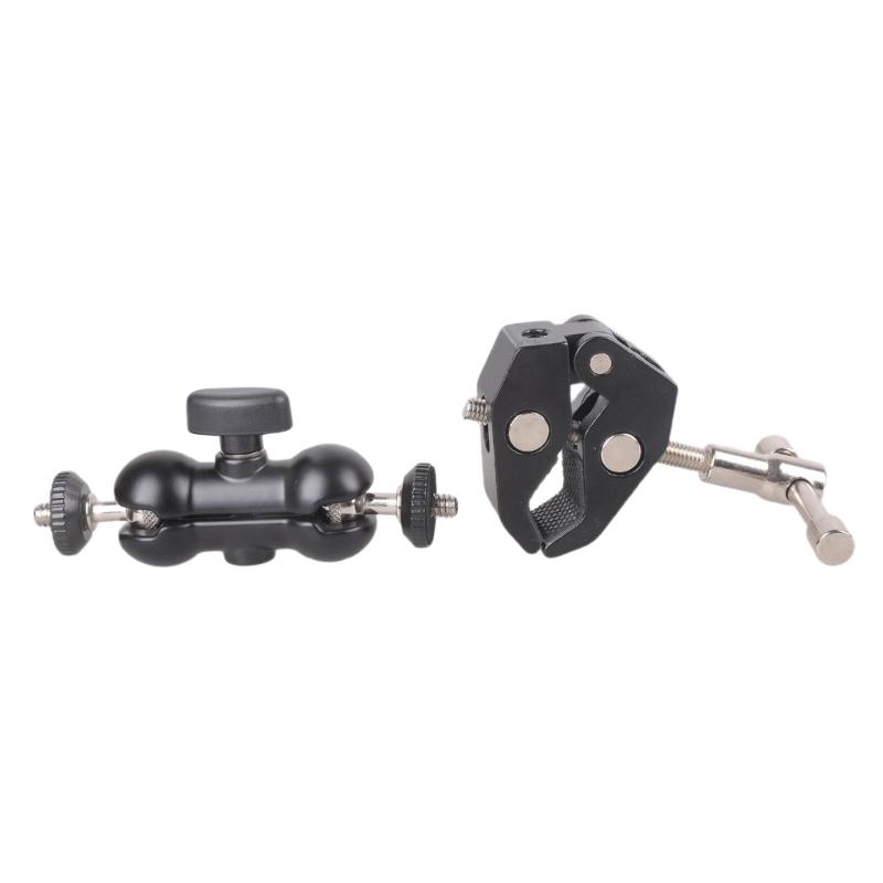 Heavy Duty Metal Double Ball Head Arm Clamp With 1/4 And 3/8 Thread For DSLR Camera Bike Handlebar