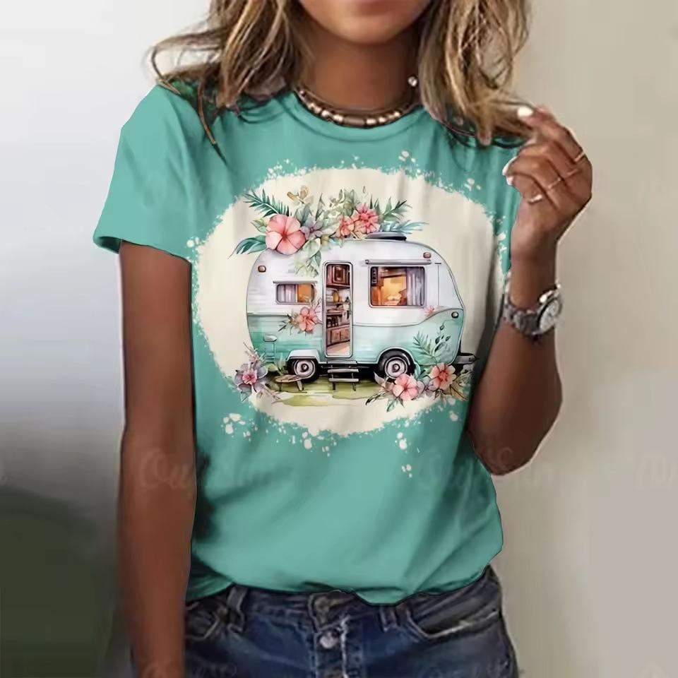 Summer Cartoon Car 3D Printed T-shirts Street Casual Fashion Short Sleeved Round Neck Women's T-shirts