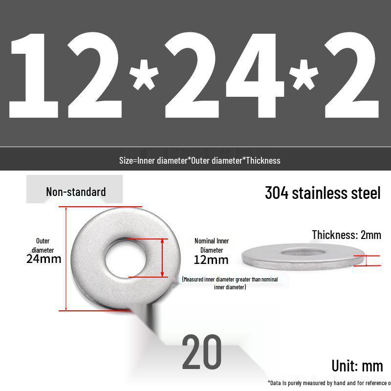 304 Stainless Steel Enlarged Flat Washer Ring (Sizes: M1.6-M22)