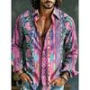 Camisa de hombre con estampado artístico 3D estilo lino retro casual manga larga solapa top moderno y cómodo nueva camisa de talla grande