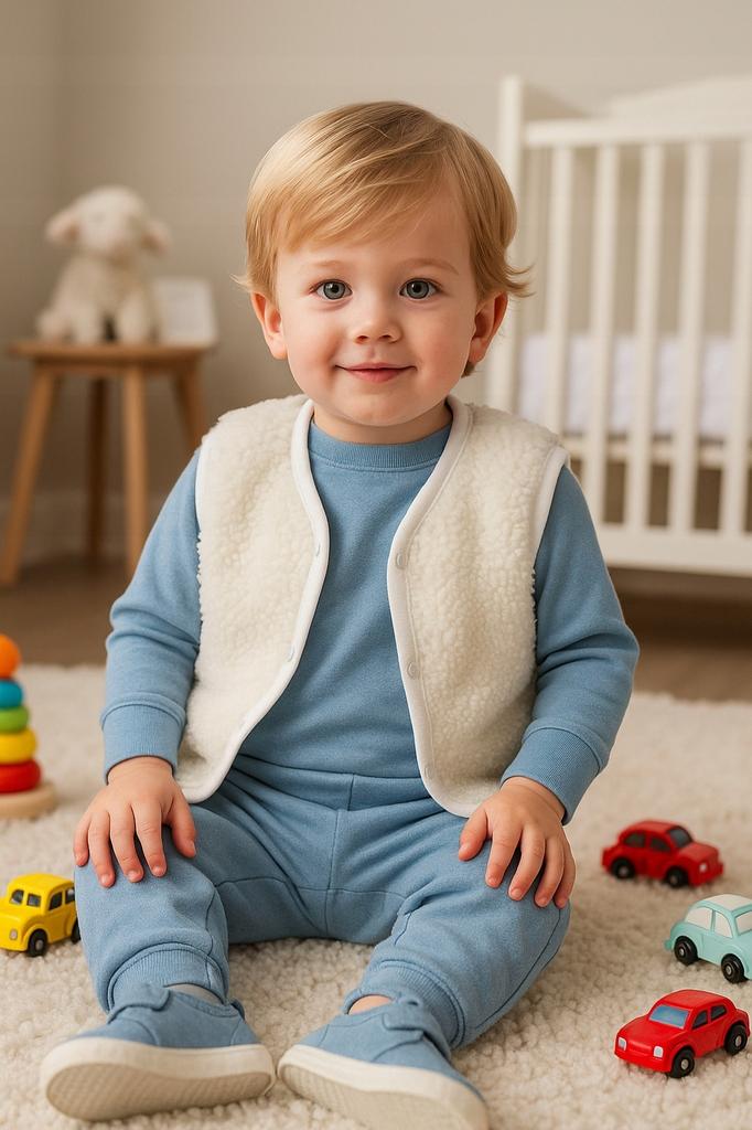 Warm Children' Vest 104 Sleeveless Sheepskin Coat Cream
