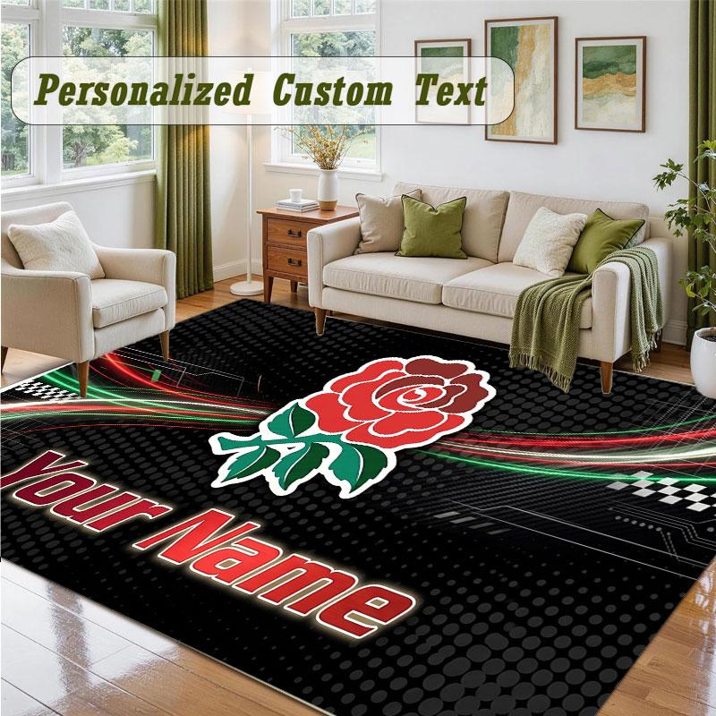 Crystal Velvet Square Rug Custom NameEngland Rugby Pattern Non Slip Home Floor Decor Rug