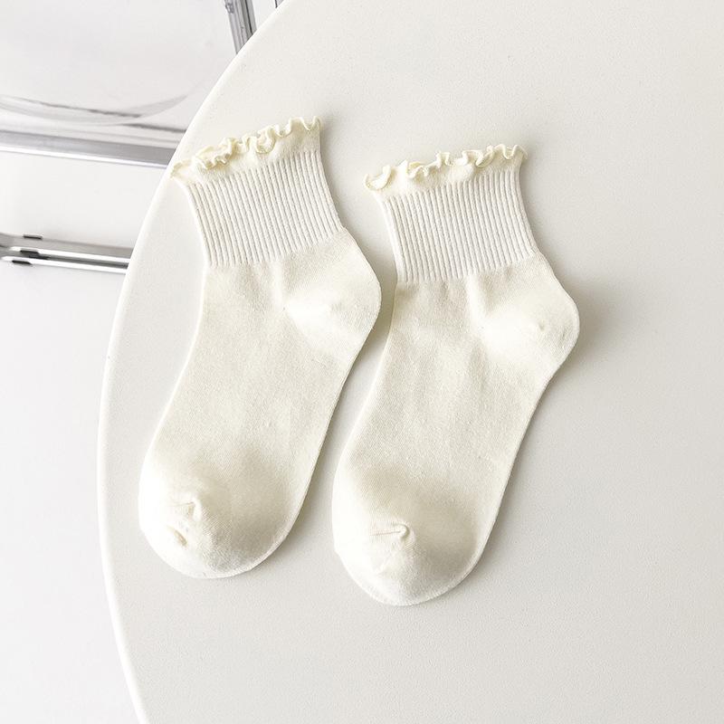 White Wood Ear Lace Socks for Women - Trendy, Cute, Japanese JK Style, Thin, Pure Cotton, Short Tube for Spring/Summer