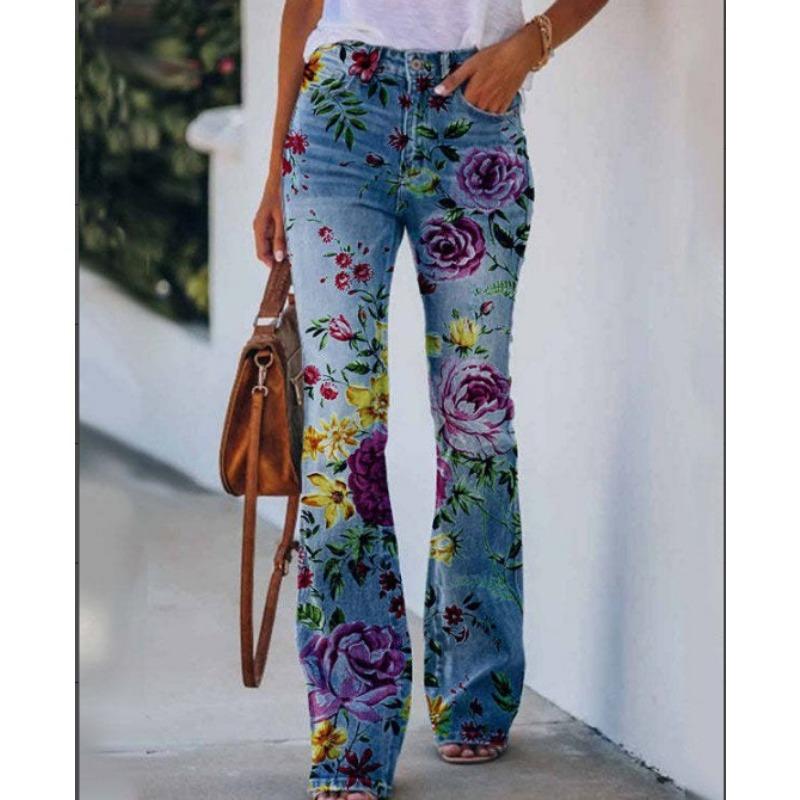 Printed Jeans, Thin Women's Casual Pants, Large Size
