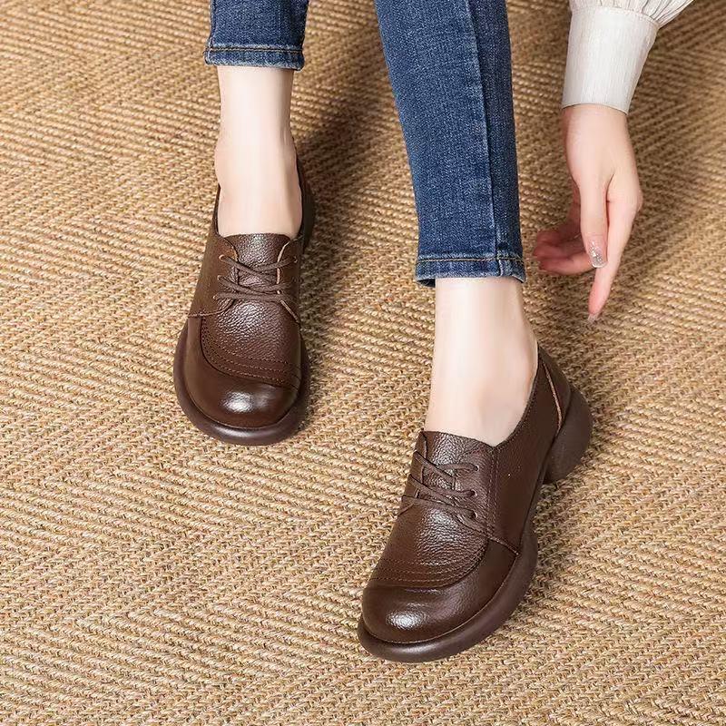 Spring Autumn Genuine Leather Mother Shoes Women Thick Sole Soft Comfort Cow Leather Ladies Casual Shoes Black Brown Plus Size 41