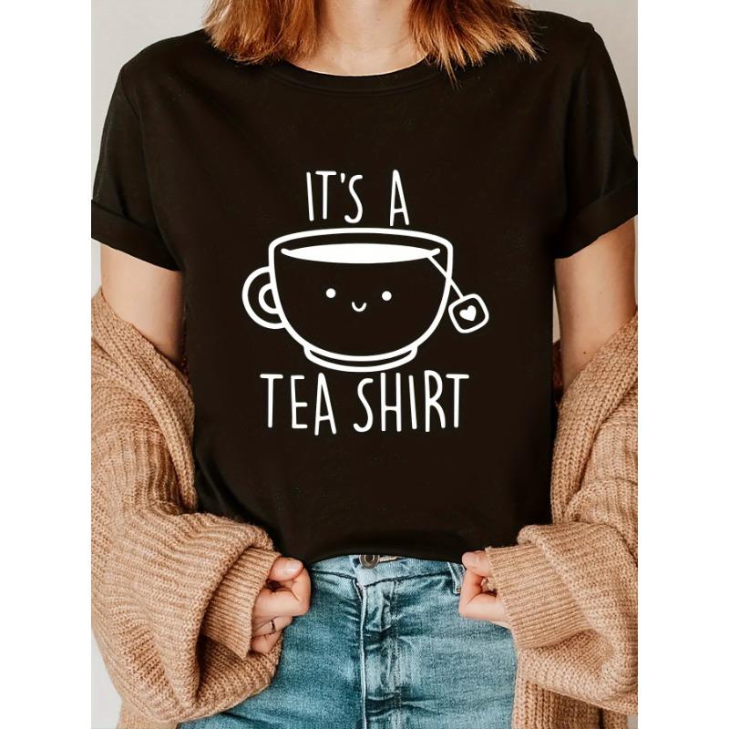 Short Sleeve Crown Letter Print Crew Neck T-Shirt for Spring & Summer Casual Women's Clothing