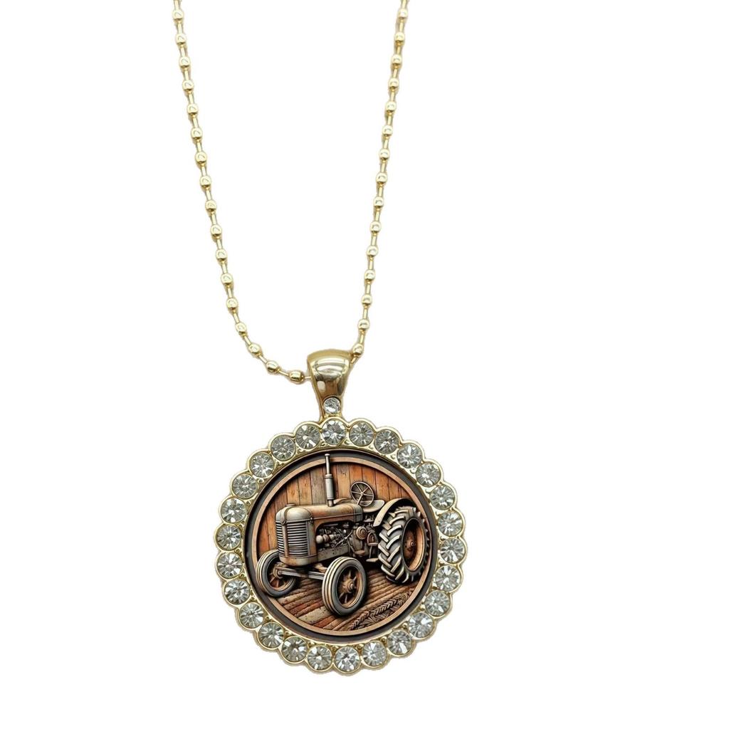 European and American New Agricultural Tractor Pattern Round Necklace Versatile Jewelry