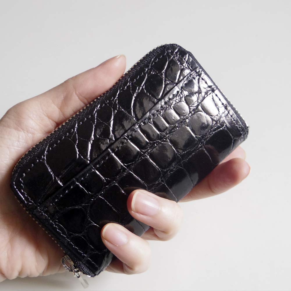 Krokodil Mini Münzfach Echtleder Geldbörse Münzbörse Leder [Laquju] Herren Damen (Sattes Grau)