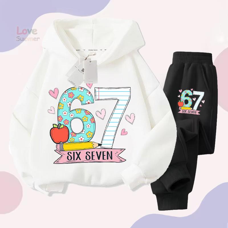 New Winter 2026 Six Seven Italian Brainrot 67 Number Girls hoodie Pants Casual Sports Set Children's Sweatshirt Hoodie suits