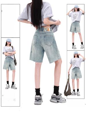 Retro Causal High-waist Y2k Denim Shorts Women 2000s American Hot Girl Straight Summer Loose Pants Korean Fashion Chic New