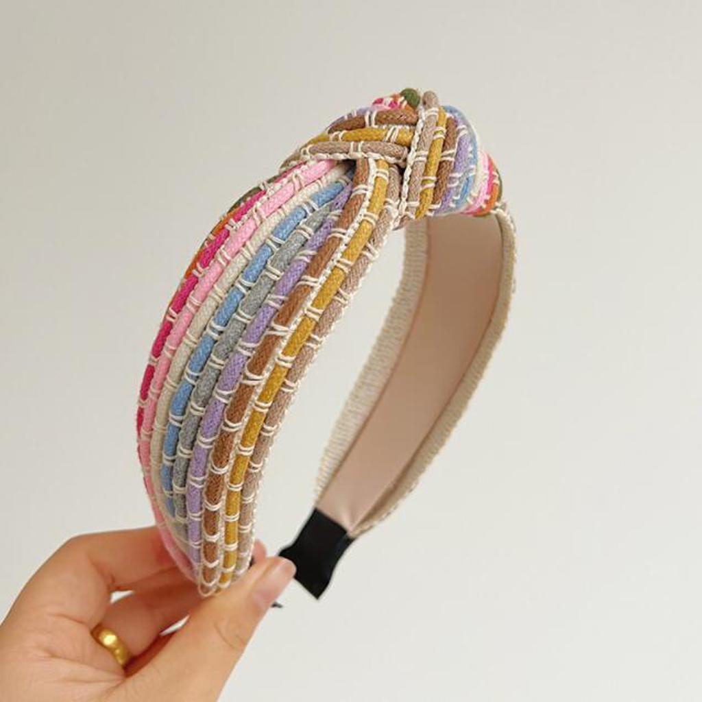 PROLY New Fashion Women Headband Rainbow Rope Braided Wide Brim Headband Adult Summer Turban Casual Hair Accessories