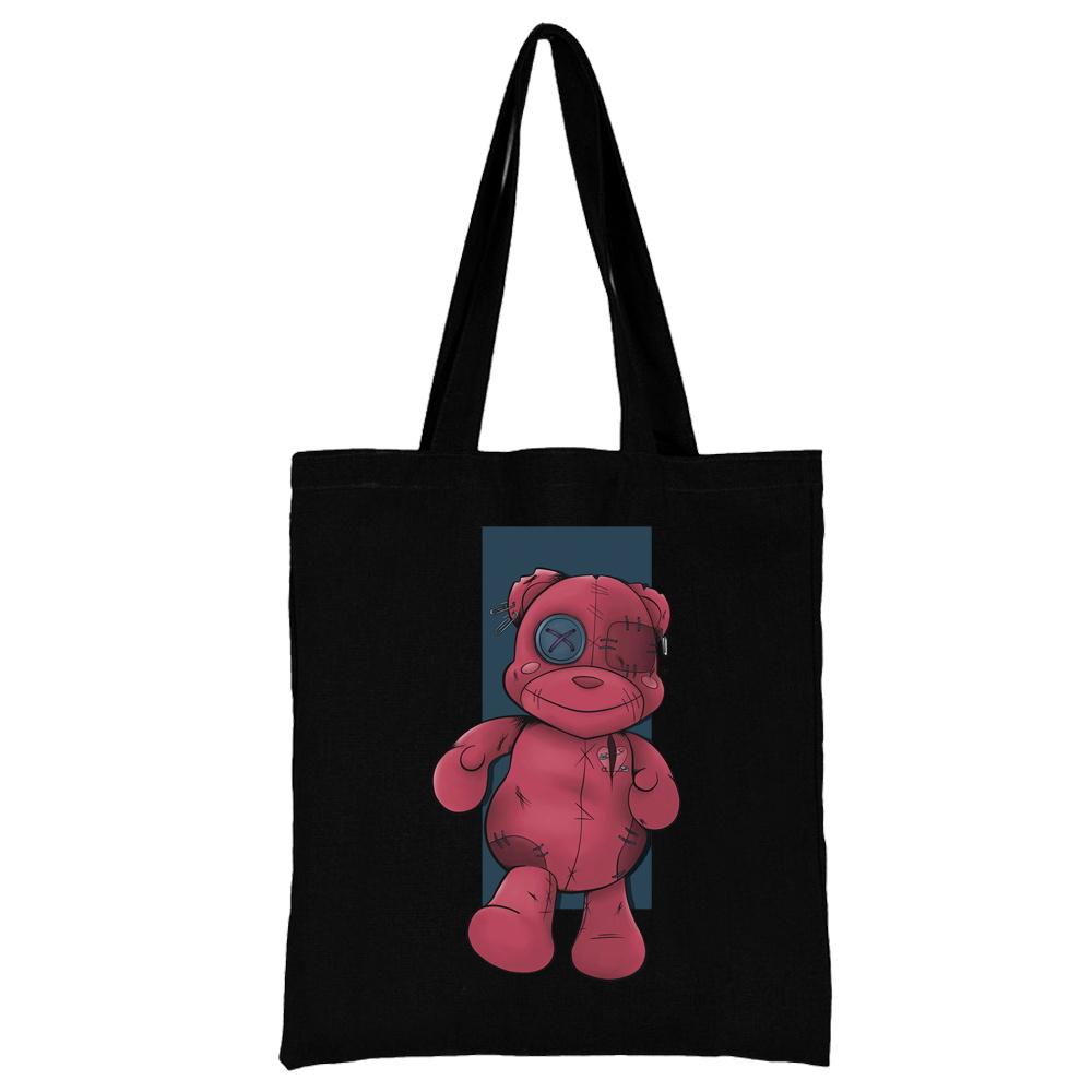Summer New Teddy Bear Series Canvas Tote Bag Harajuku Style Black Printing High Capacity Shoulder Bag Fashion Shopping Bags