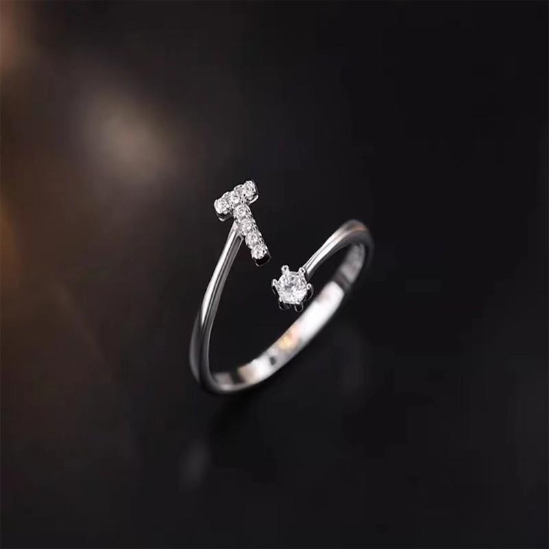 Sterling Adjustable Letter Zircon Ring Women Minimalist Fashion Jewelry Alphabet Initial