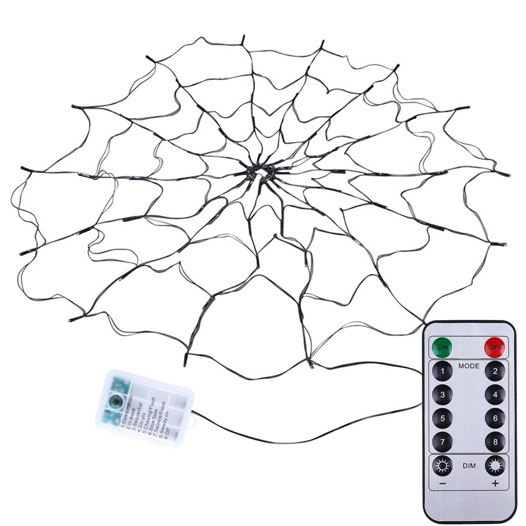 Halloween Spider Web Lights 3.28FT Waterproof Net Lights 70 LED 8 Modes Remote Control USB/Battery Operated Purple String Light