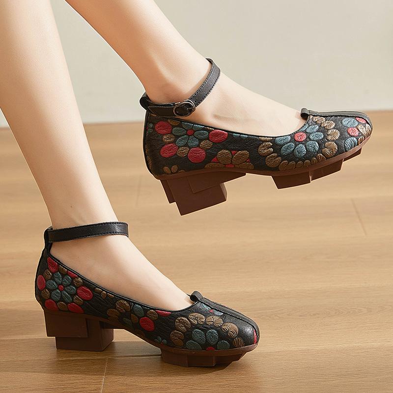 Fashion GKTINOO High Heels Pumps Women Shoes 2025 New Spring Genuine Leather Buckle Strap Retro Round Toe Casual Platform Ladies Shoes