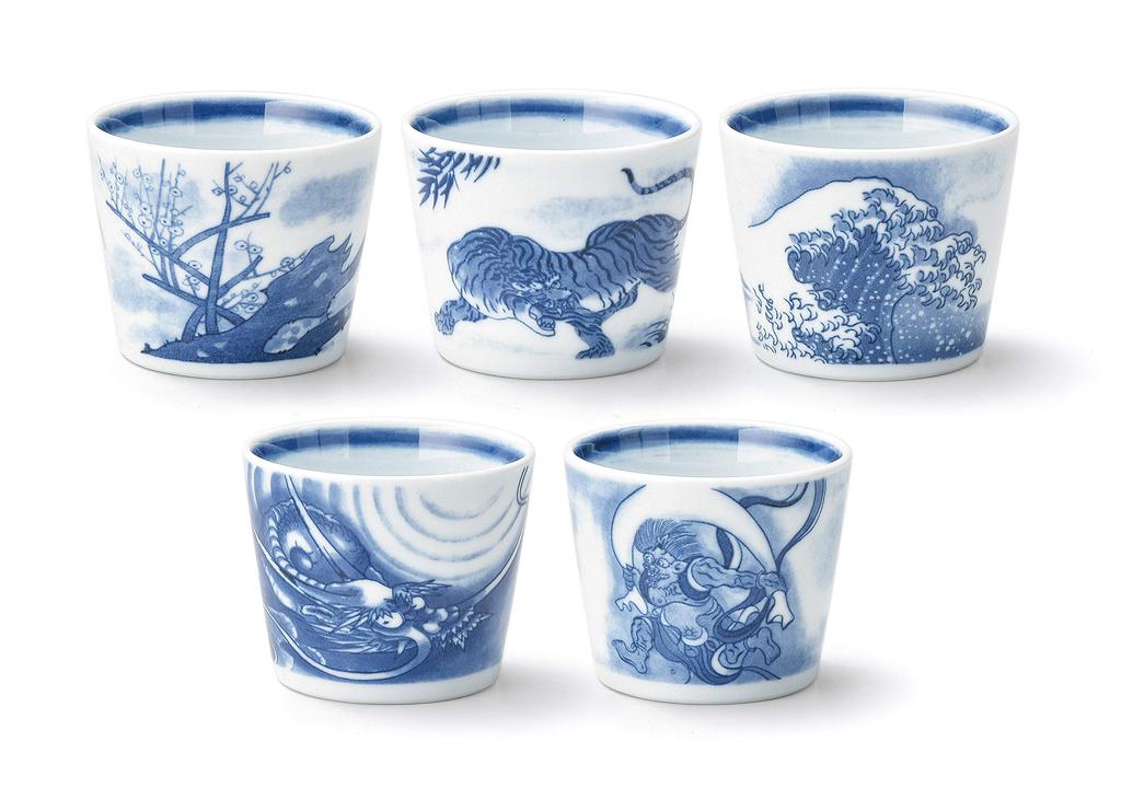 Dolce Duo Mino Ware Soba Choko Mentsuyu with Picture Gift 200ml Set of 5 Cups, Multi-Purpose Cups, (Noodle Soup) Design, Boxed, Capacity, (DS-5049)