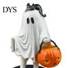 Unique Niche Gift Vintage Halloween Ghost Figurine, Cute Spooky Resin Statue with Pumpkin Artistic Desktop Collection Bucket And Black Cat for Indoor