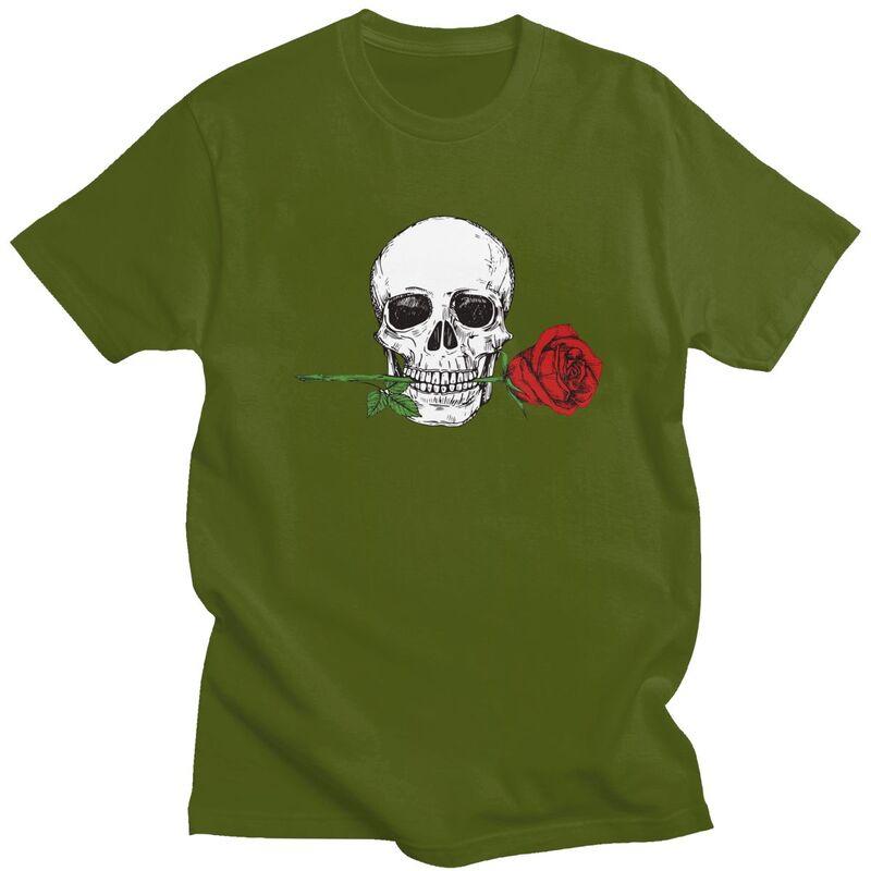 Custom Rose Skull T Shirt Men ShortSleeve Tshirt Casual Tee 100 Cotton Slim Fit Tshirt Merch