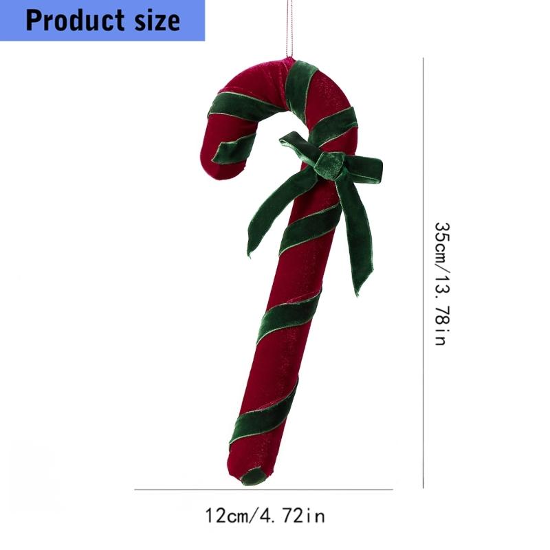 Ready-to-Display Canes Christmas Ornament with Fabric Construction and Ribbon Detail for Gift Boxes and Wreaths