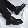 Fashion Casual Men's Leather Shoes Luxury Design Minimalist Style Business and Work Trendy Young Outdoor Shoes Black Thick Soled